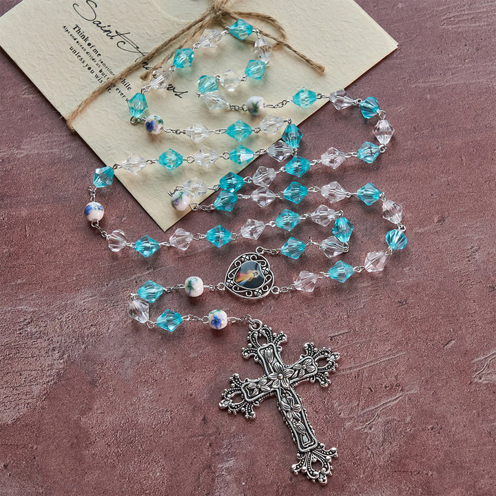Christianartworkshop Blessed Aqua & White Devotion Rosary with Our Lady Heart Charm: Merge Light and Faith - image 2