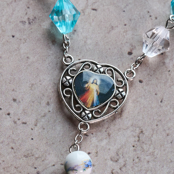 Christianartworkshop Blessed Aqua & White Devotion Rosary with Our Lady Heart Charm: Merge Light and Faith - image 8
