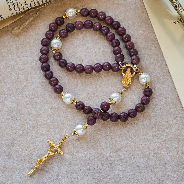 Christianartworkshop Elegant Perilla Wood Devotion Rosary with Our Lady & Crucifix - image 3