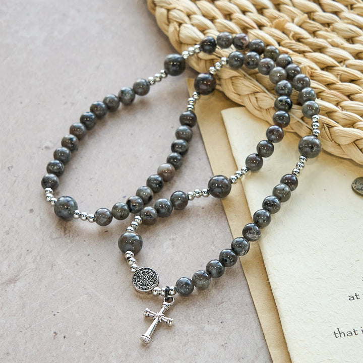 Christianartworkshop 6mm UV-Glow Flame Stone Rosary Bracelet: Ashy Texture & Illuminated Devotion - image 4