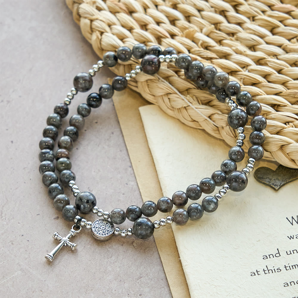 Christianartworkshop 6mm UV-Glow Flame Stone Rosary Bracelet: Ashy Texture & Illuminated Devotion - image 3