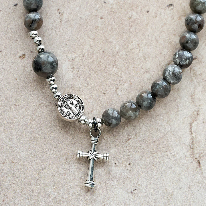 Christianartworkshop 6mm UV-Glow Flame Stone Rosary Bracelet: Ashy Texture & Illuminated Devotion - image 7