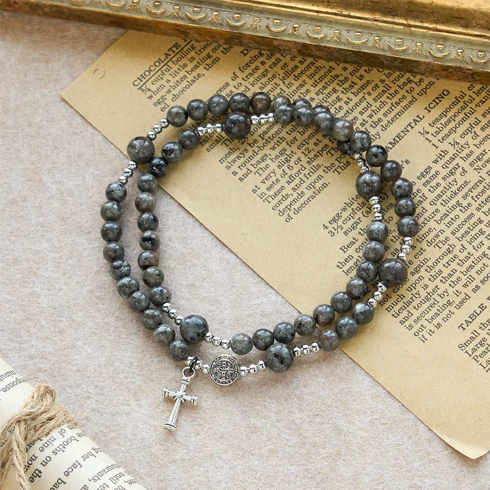 Christianartworkshop 6mm UV-Glow Flame Stone Rosary Bracelet: Ashy Texture & Illuminated Devotion - image 2