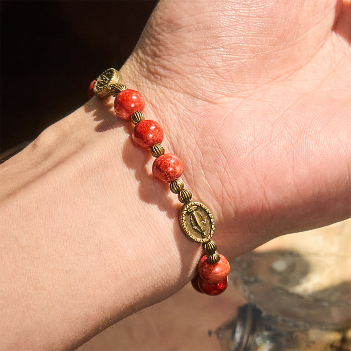 Christianartworkshop Vintage Red Green Glass Bracelet with Miraculous Medal: Faith & Grace Reminder for Daily Wear - image 7