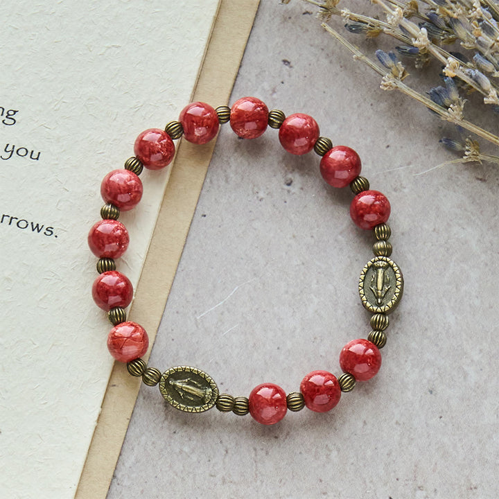 Christianartworkshop Vintage Red Green Glass Bracelet with Miraculous Medal: Faith & Grace Reminder for Daily Wear - image 8