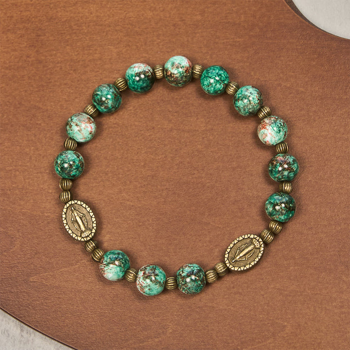 Christianartworkshop Vintage Red Green Glass Bracelet with Miraculous Medal: Faith & Grace Reminder for Daily Wear - image 2