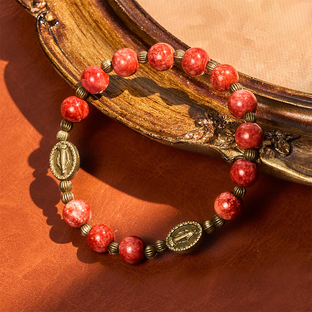 Christianartworkshop Vintage Red Green Glass Bracelet with Miraculous Medal: Faith & Grace Reminder for Daily Wear - image 10
