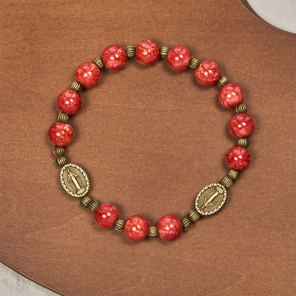Christianartworkshop Oil-Painting Glass Rosary, Bracelet: Faith & Grace Reminder for Quiet Moments - Red Bracelet - image 13