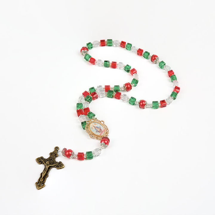 Christianartworkshop Our Lady of Guadalupe & Crucifix of 8mm Tricolor Beaded Handmade Rosary - image 5