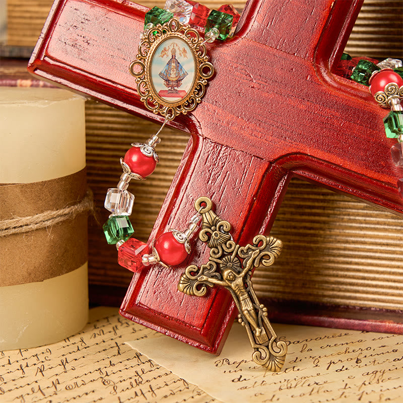 Christianartworkshop Our Lady of Guadalupe & Crucifix of 8mm Tricolor Beaded Handmade Rosary - image 4