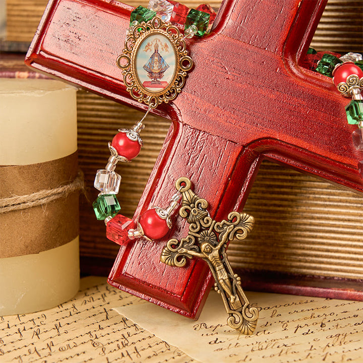 Christianartworkshop Our Lady of Guadalupe & Crucifix of 8mm Tricolor Beaded Handmade Rosary - image 4
