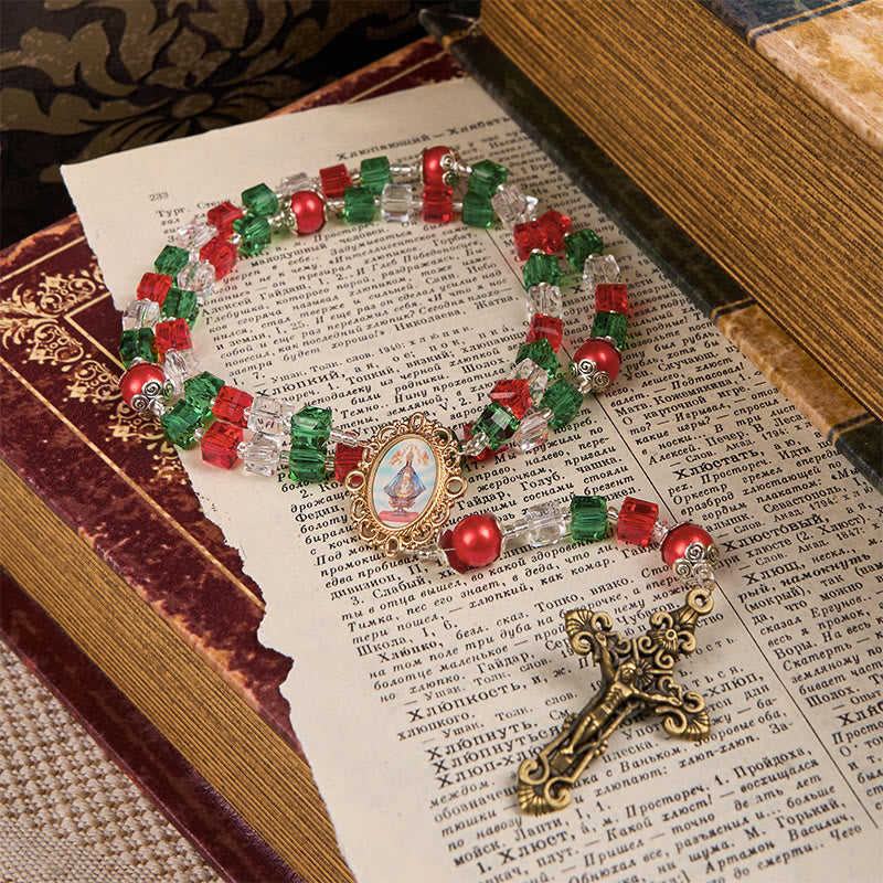 Christianartworkshop Our Lady of Guadalupe & Crucifix of 8mm Tricolor Beaded Handmade Rosary - Our Lady of Guadalupe & Crucifix - image 0