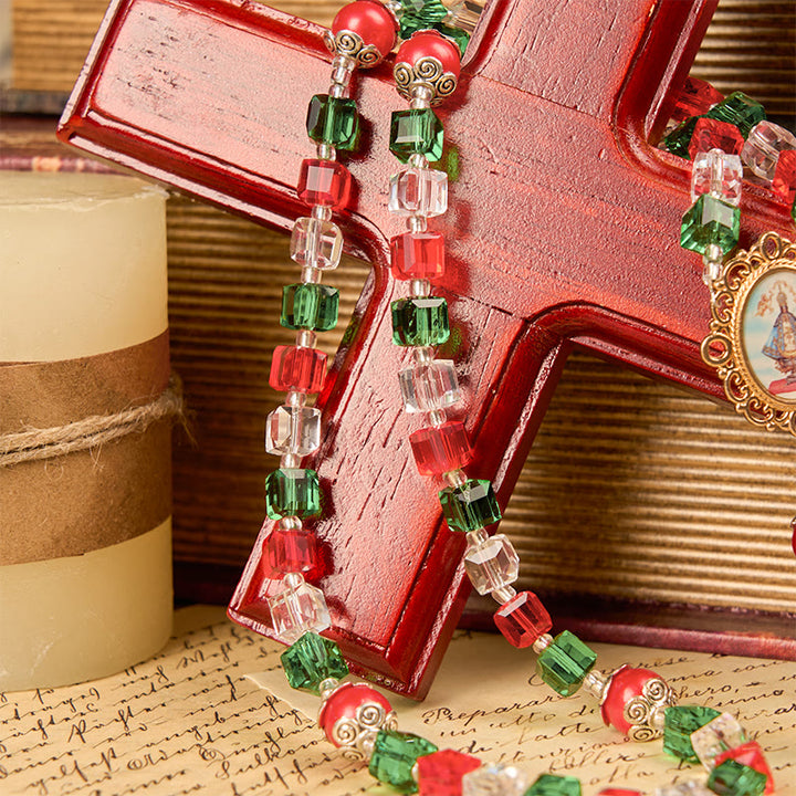 Christianartworkshop Our Lady of Guadalupe & Crucifix of 8mm Tricolor Beaded Handmade Rosary - image 3