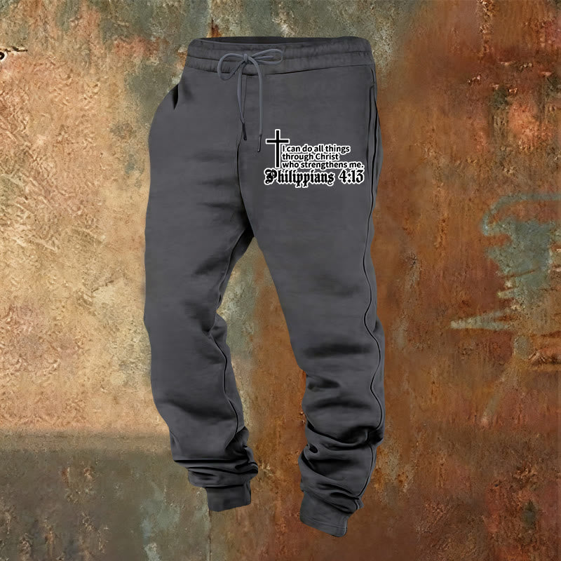 Christianartworkshop Philippians 4:13 with Cross Sweatpants: Daily Wear with Quiet Faith - Warm Grey - 2XL - image 13