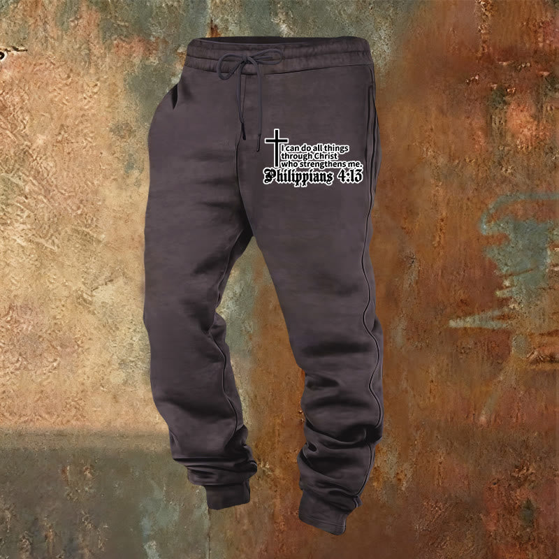 Christianartworkshop Philippians 4:13 with Cross Sweatpants: Daily Wear with Quiet Faith - Dark Grey - 2XL - image 0
