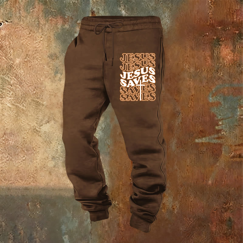 Christianartworkshop Jesus Saves Sweatpants: Daily Comfort Wrapped in Devotion - Brown - 2XL - image 4