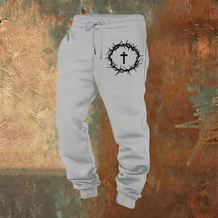 Christianartworkshop Crown of Thorns & Cross Sweatpants: Comfort Woven with Redemptive Grace - Light Grey - 2XL - image 5