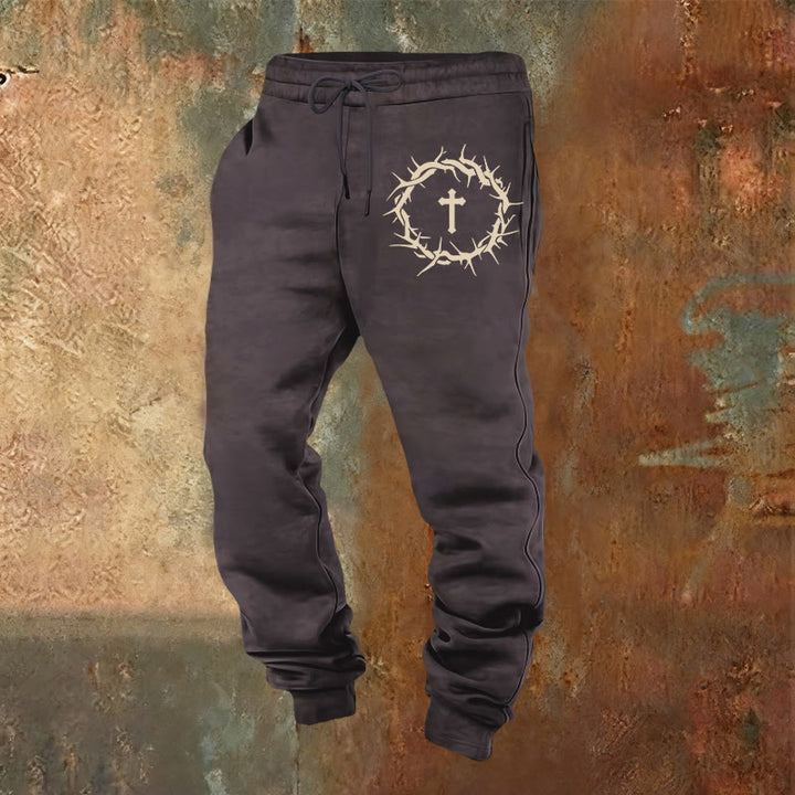 Christianartworkshop Crown of Thorns & Cross Sweatpants: Comfort Woven with Redemptive Grace - Dark Grey - 2XL - image 0