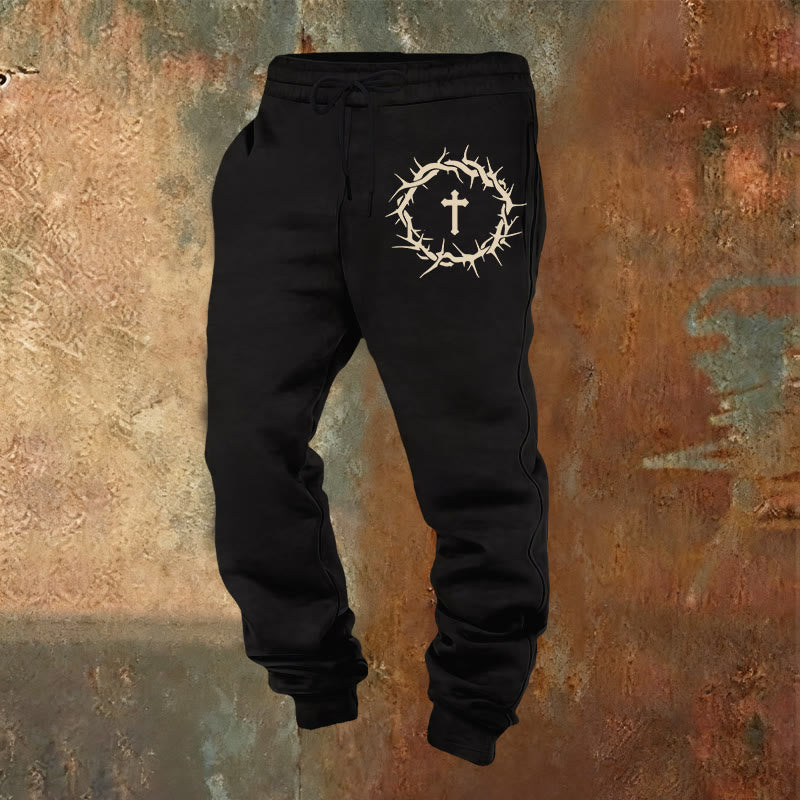 Christianartworkshop Crown of Thorns & Cross Sweatpants: Comfort Woven with Redemptive Grace - Black - 2XL - image 16