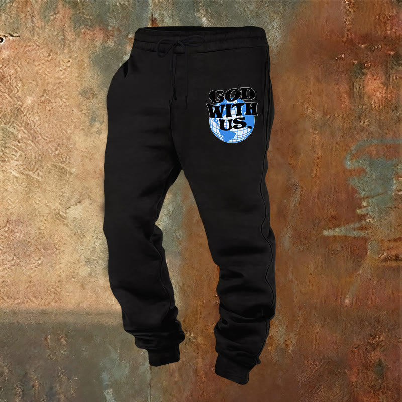 Christianartworkshop Globe & God With Us Sweatpants: Cozy Reminders of His Nearness - Black - 2XL - image 4