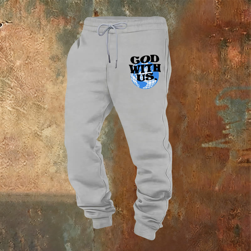 Christianartworkshop Globe & God With Us Sweatpants: Cozy Reminders of His Nearness - Light Grey - 2XL - image 16