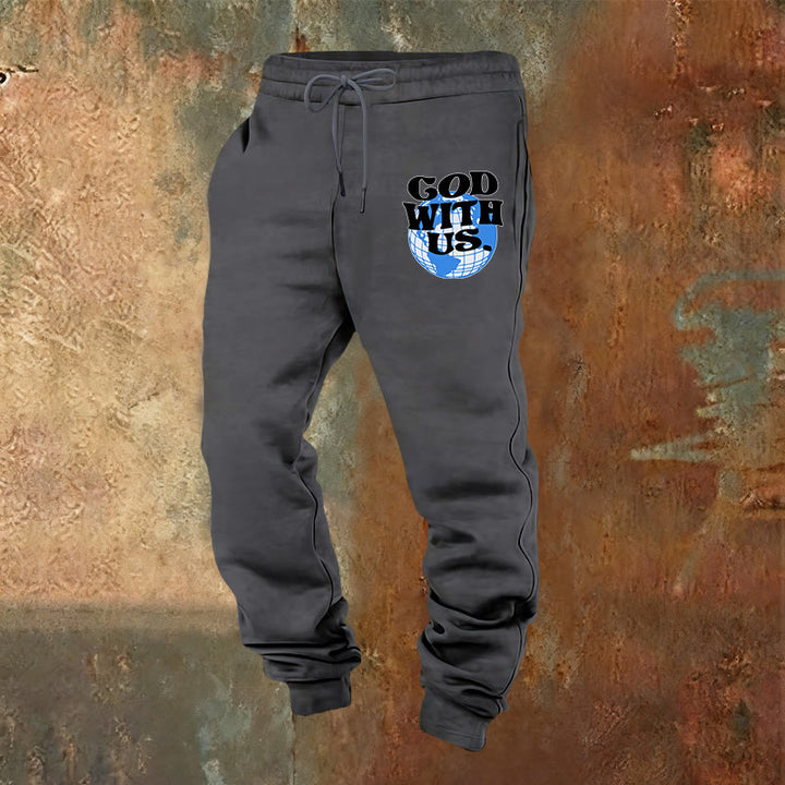 Christianartworkshop Globe & God With Us Sweatpants: Cozy Reminders of His Nearness - Warm Grey - 2XL - image 0