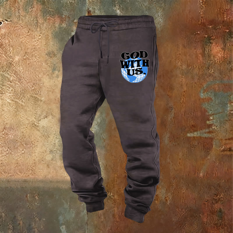 Christianartworkshop Globe & God With Us Sweatpants: Cozy Reminders of His Nearness - Dark Grey - 2XL - image 12