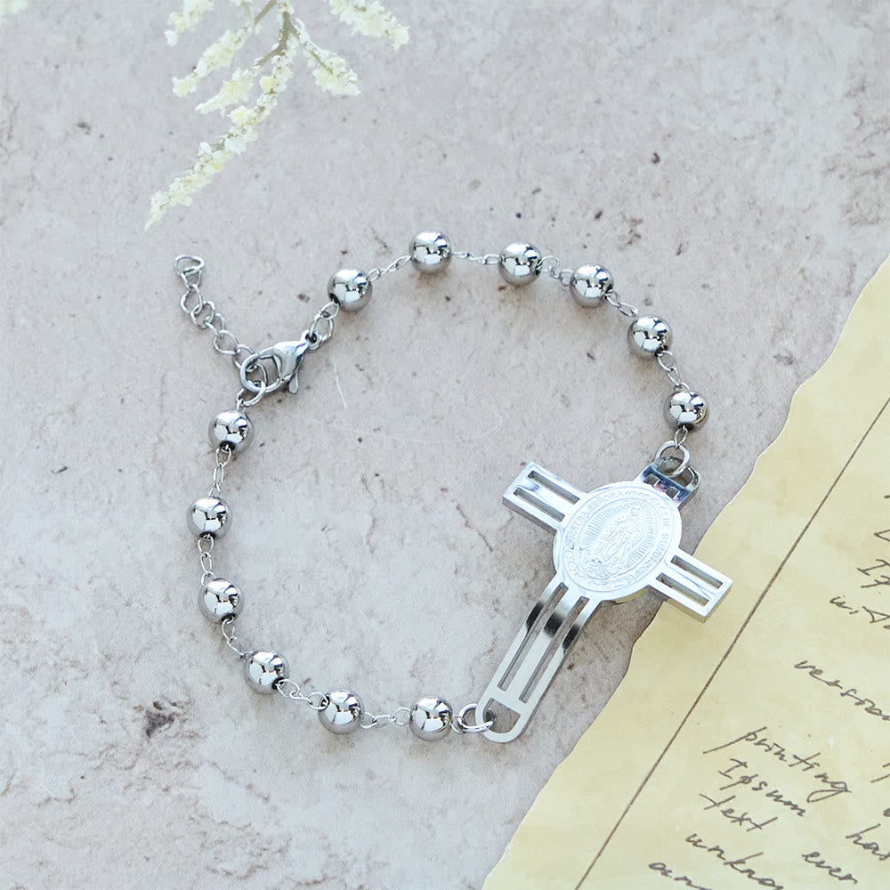 Christianartworkshop Grace-Filled Beaded Bracelet: Cross Charm for Gentle Reminders - Silver - image 4