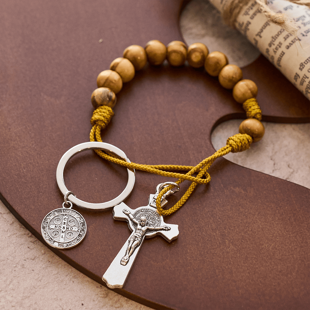 Christianartworkshop Crucifix & St. Benedict Medal Wood Pocket Rosary: Soft Prompt of Peace - image 8