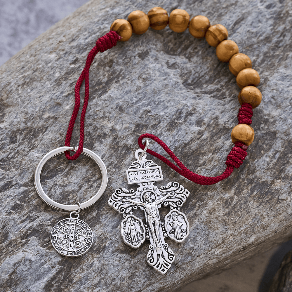 Christianartworkshop Crucifix & St. Benedict Medal Wood Pocket Rosary: Soft Prompt of Peace - image 2