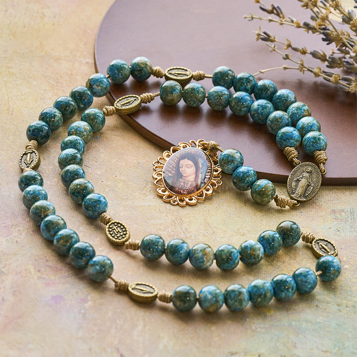 Christianartworkshop Blessed Our Lady Seven Sorrows Rosary with Blue Oil-Paint Beads & Our Lady Medal - image 3