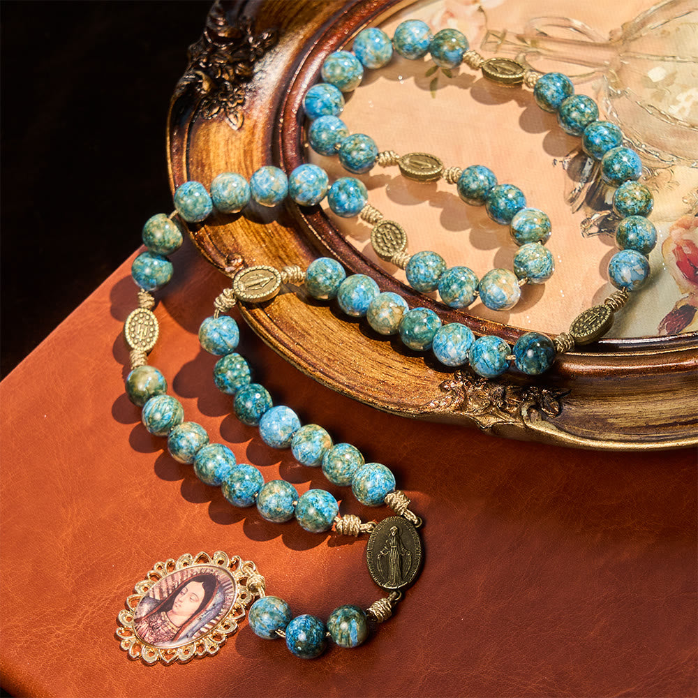Christianartworkshop Blessed Our Lady Seven Sorrows Rosary with Blue Oil-Paint Beads & Our Lady Medal - image 4
