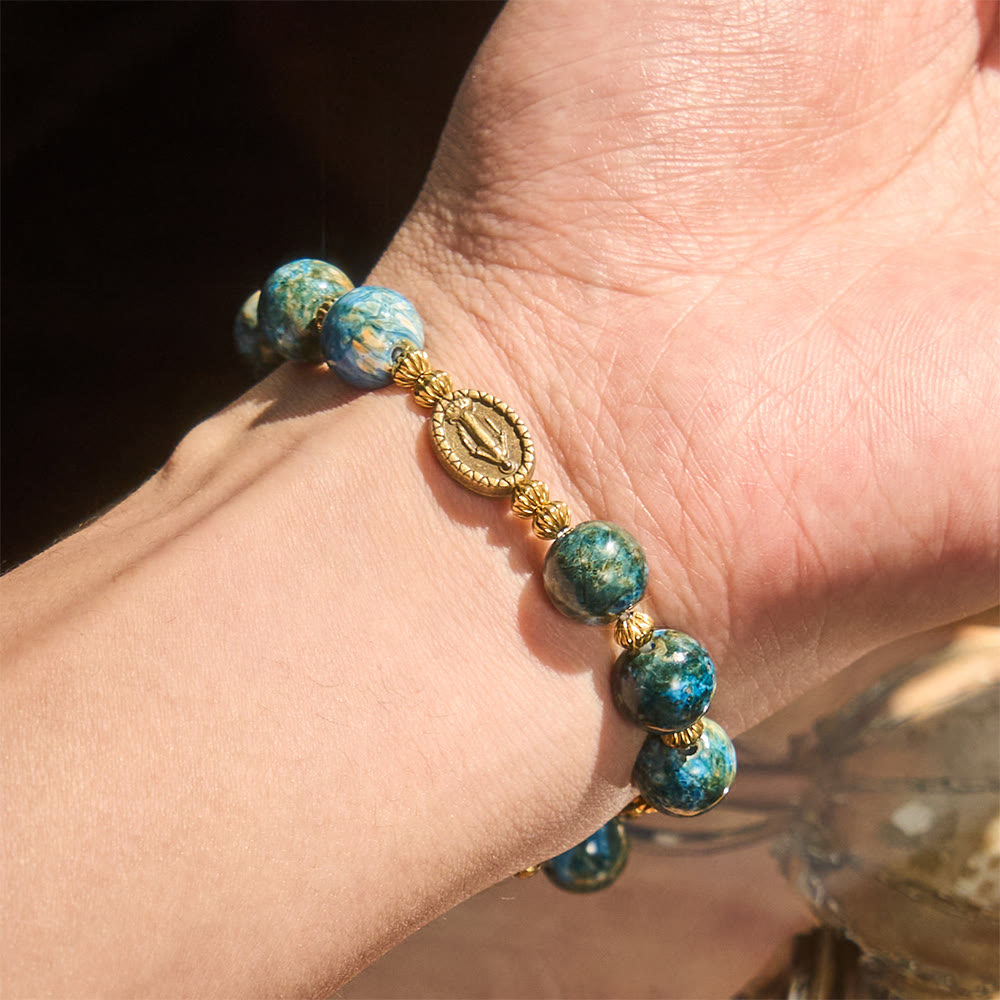 Christianartworkshop Vintage 10mm Blue Oil-Paint Devotion Bracelet with Miraculous Medal - image 1