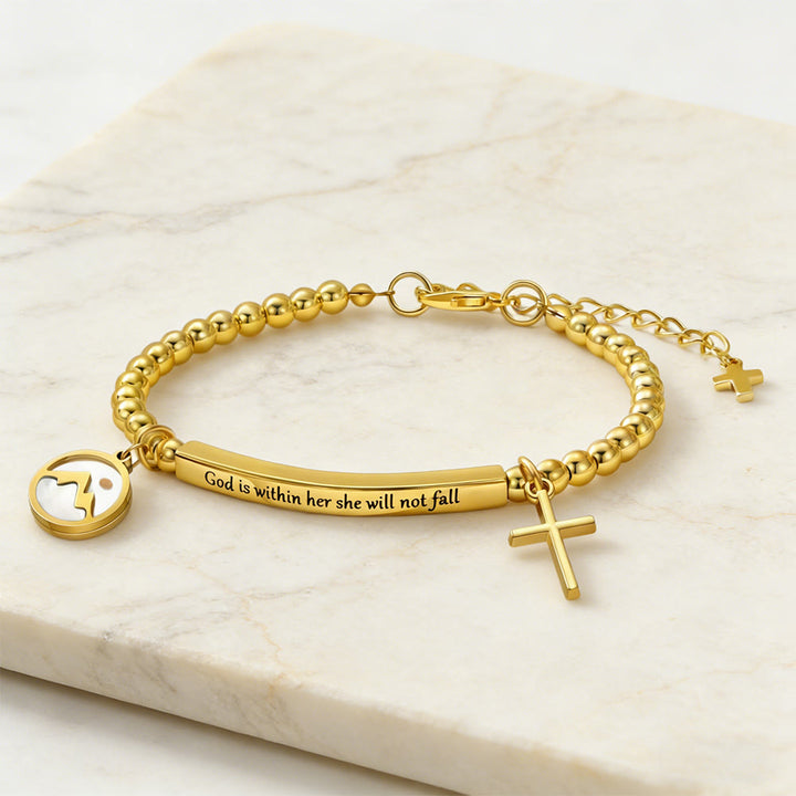 Christianartworkshop Mustard Seed & Golden Bead Cross Bracelet with God Is Within Her Gift Card - image 2