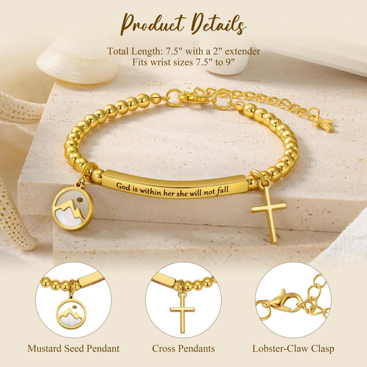 Christianartworkshop Mustard Seed & Golden Bead Cross Bracelet with God Is Within Her Gift Card - image 4