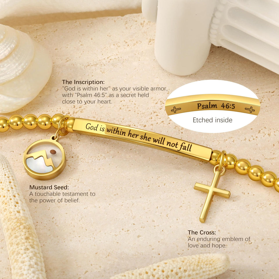 Christianartworkshop Mustard Seed & Golden Bead Cross Bracelet with God Is Within Her Gift Card - image 3