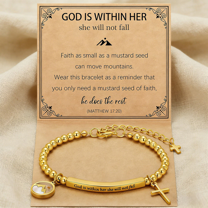 Christianartworkshop Mustard Seed & Golden Bead Cross Bracelet with God Is Within Her Gift Card - Mustard Seed & Cross - image 0