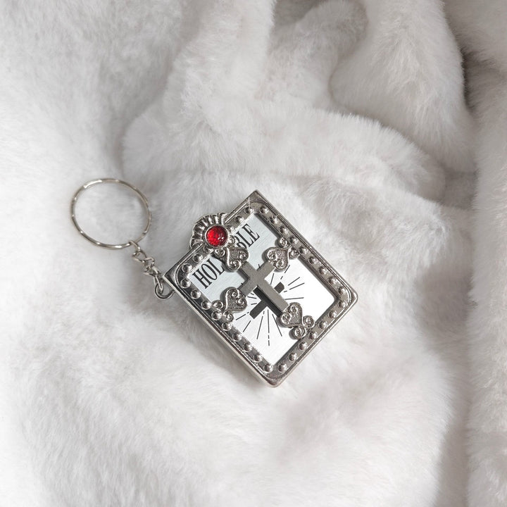 Christianartworkshop Bible-Shaped Cross Keychain: Steady Companion for Errand Days - Silver & Red - image 4
