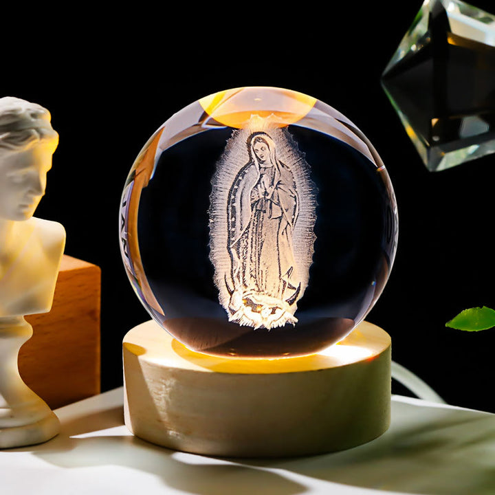 Christianartworkshop Sacred Crystal Ball Nightlight: Luminous Companion of Divine Presence - Virgin Mary - with Colorful Light Base - 8cm - image 2