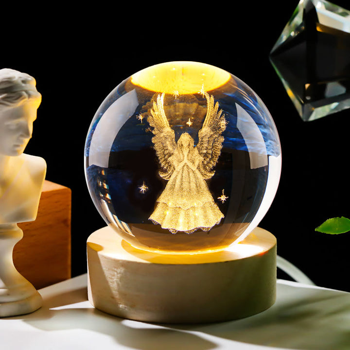 Christianartworkshop Sacred Crystal Ball Nightlight: Luminous Companion of Divine Presence - Angel - with Colorful Light Base - 8cm - image 8