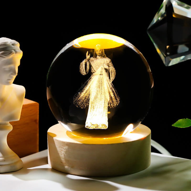 Christianartworkshop Sacred Crystal Ball Nightlight: Luminous Companion of Divine Presence - Jesus & Light - with Colorful Light Base - 8cm - image 6
