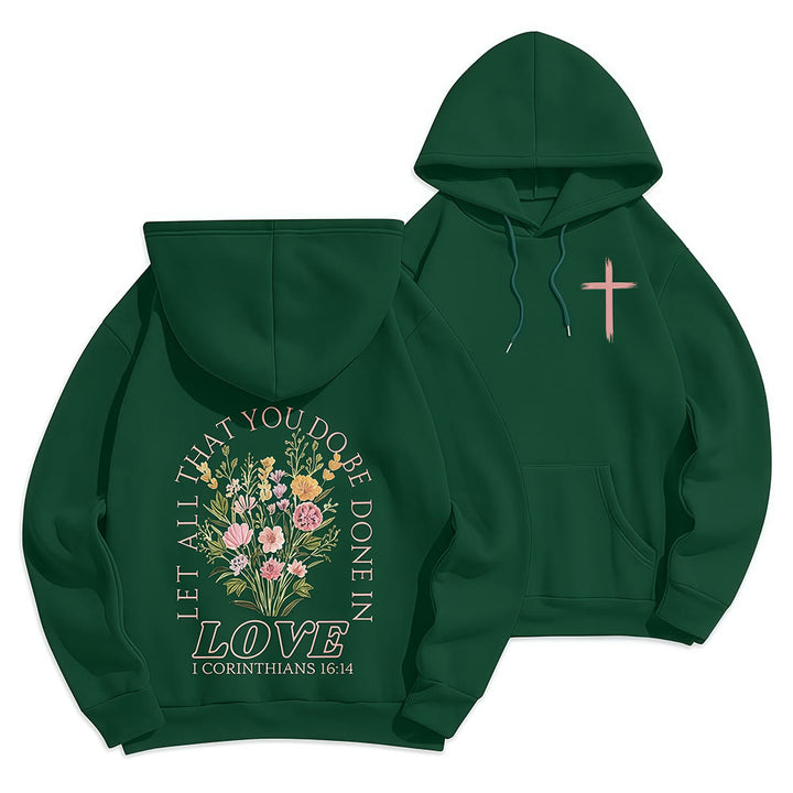 Christianartworkshop Do All In Love Scripture Floral Fleece Lined Polyester Hoodie - Green - 2XL - image 3