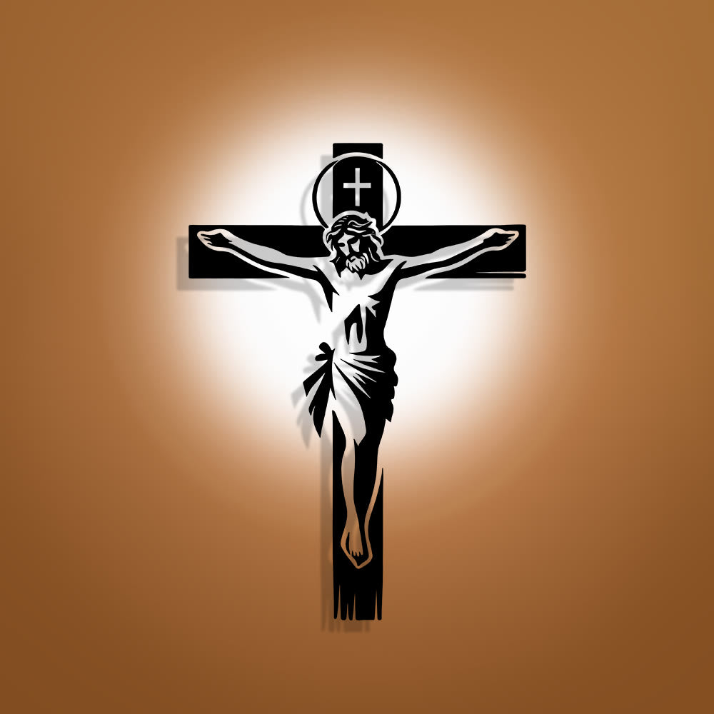 Christianartworkshop Haloed Crucifix Metal Wall Decor: Reverent Companion of Divine Sacrifice - 11.13''*15.75''/28.28cm*40cm - image 0