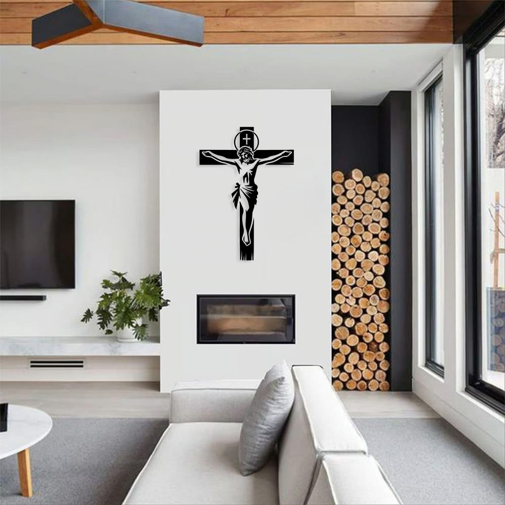 Christianartworkshop Haloed Crucifix Metal Wall Decor: Reverent Companion of Divine Sacrifice - image 1