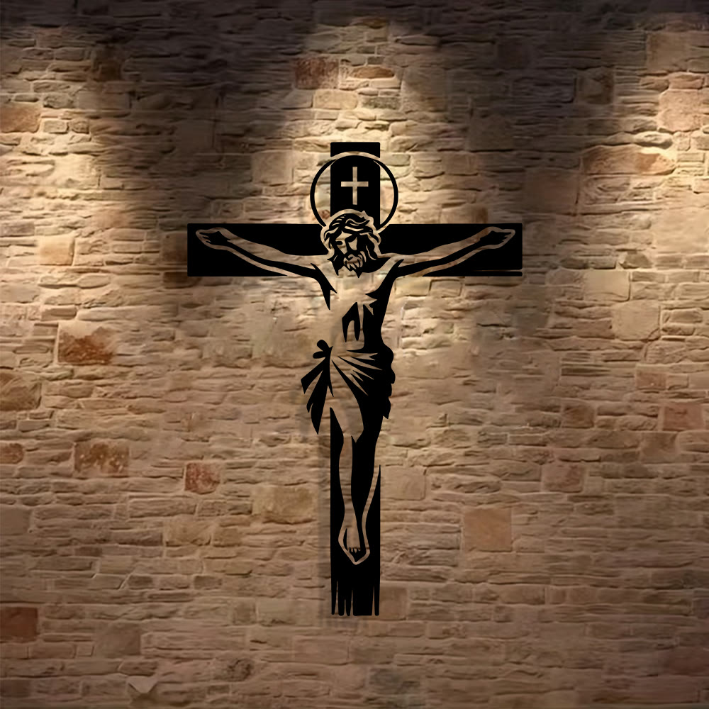Christianartworkshop Haloed Crucifix Metal Wall Decor: Reverent Companion of Divine Sacrifice - image 3