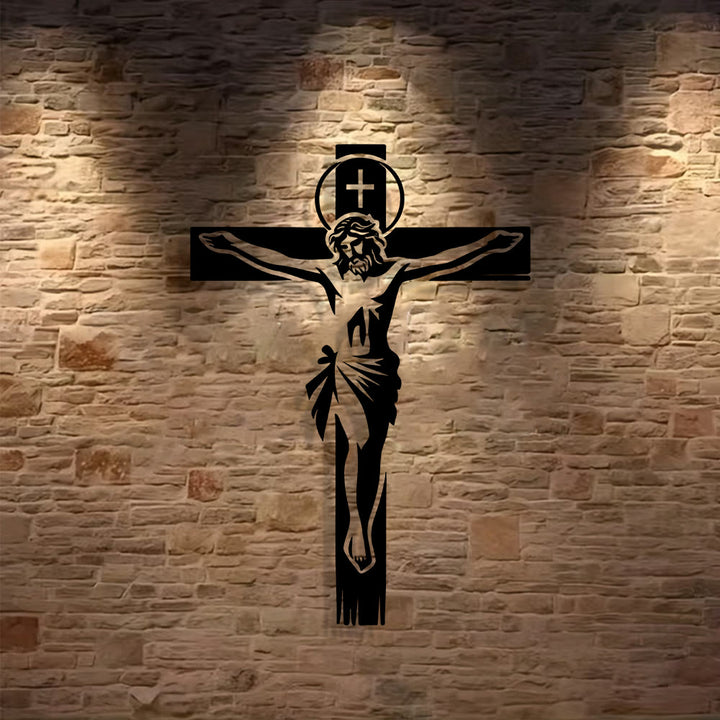 Christianartworkshop Haloed Crucifix Metal Wall Decor: Reverent Companion of Divine Sacrifice - image 3