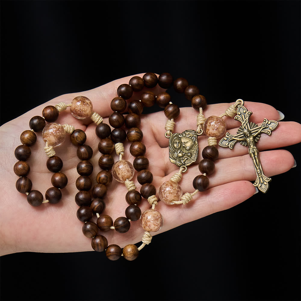 Christianartworkshop Rosewood & Glass Faith Rosary with Holy Family Accent: Serene Companion of Quiet Grace - image 1