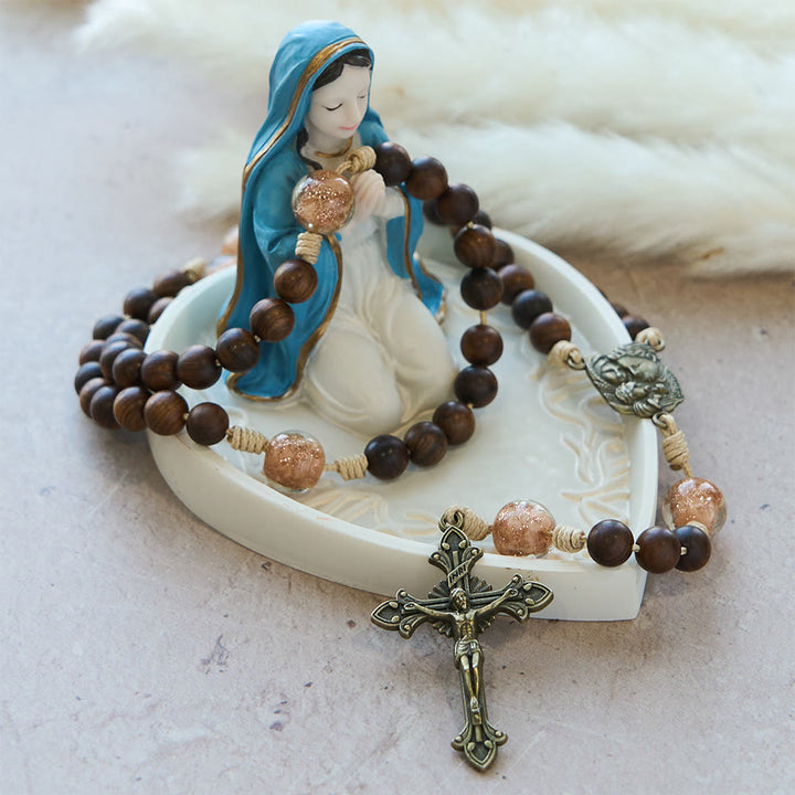 Christianartworkshop Rosewood & Glass Faith Rosary with Holy Family Accent: Serene Companion of Quiet Grace - image 3