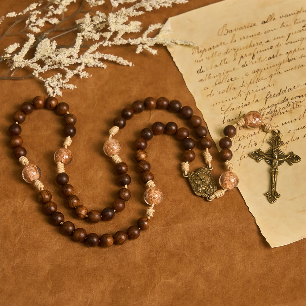 Christianartworkshop Rosewood & Glass Faith Rosary with Holy Family Accent: Serene Companion of Quiet Grace - image 2