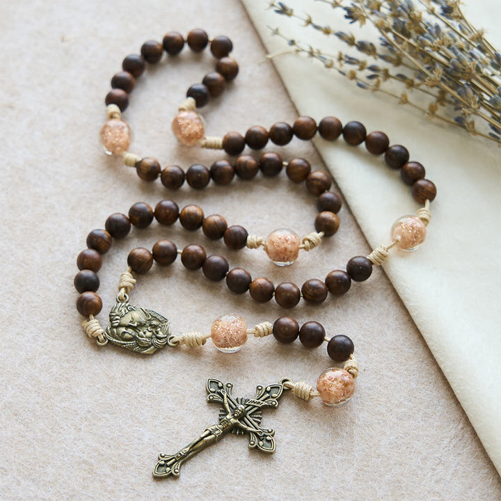 Christianartworkshop Rosewood & Glass Faith Rosary with Holy Family Accent: Serene Companion of Quiet Grace - image 6